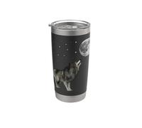 Divertido disfraz de lobo y luna muerta con cita de lobo amante Vaso térmico de acero inoxidable de doble pared