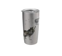 Divertido disfraz de lobo y luna muerta con cita de lobo amante Vaso térmico de acero inoxidable de doble pared