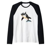 Divertido disfraz de orca con gafas de sol para niños y niñas Camiseta Manga Raglan