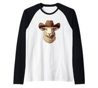 Divertido disfraz de oveja vaquera para un rodeo de risas Camiseta Manga Raglan