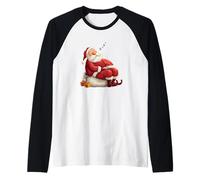 Divertido Disfraz de Papá Noel Durmiente Pero Viene para Navidad Camiseta Manga Raglan