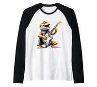 Divertido Dragón Barbudo Tocando Guitarra Animal Music Lover Camiseta Manga Raglan