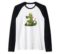 Divertido dragón Gordo con Corona para los Amantes de los Dragones de Dibujos Animados Camiseta Manga Raglan