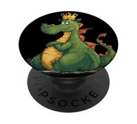 Divertido dragón Gordo con Corona para los Amantes de los Dragones de Dibujos Animados PopSockets PopGrip Adhesivo