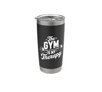 Divertido El Gimnasio Es Mi Terapia Culturismo Fitness Gimnasio Co Vaso térmico de acero inoxidable de doble pared