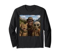Divertido equipo de senderismo para selfies con gatos alienígenas de Bigfoot, haz una caminata Manga Larga