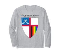 Divertido escudo de la iglesia episcopal con 8 colores de orgullo arcoíris Manga Larga