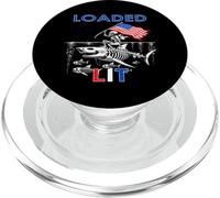 Divertido esqueleto cargado y iluminado montando un tiburón con bandera el 4 de julio PopSockets PopGrip para MagSafe