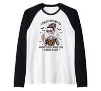 Divertido Esqueleto de café sarcástico Halloween Humor Vibes Camiseta Manga Raglan