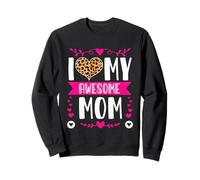 Divertido Estampado de Corazones de Leopardo para el Día de la Madre con Texto «I Love My Awesome Mom» Sudadera