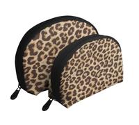 Divertido Estampado de Leopardo., Bolsa de Maquillaje de Concha, Monedero pequeño para Mujer, Bolsa de artículos de tocador, Bolsa de cosméticos, 2 Piezas