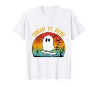 Divertido Fantasma de Skate Retro Creep It Real Halloween Camiseta gráfica económica, Hombre, Blanco, XL