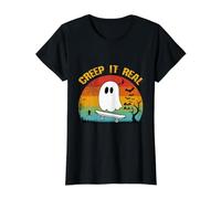 Divertido Fantasma de Skate Retro Creep It Real Halloween Camiseta gráfica económica, Mujer, Negro, S