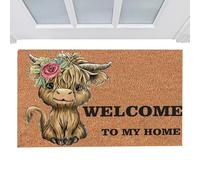 Divertido felpudo - Decoración del granero de la granja, diseño con animales de temática escocesa, regalo de inauguración de la casa, accesorio para porche, patio, artículo de jardín, rascador para