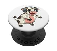 Divertido Fiesta Vaca DJ Bailando Techno Música PopSockets PopGrip Adhesivo