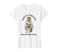Divertido filósofo estoico de Capibara Marco Aurelio Chill Camiseta gráfica económica, Mujer, Blanco, M