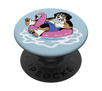 Divertido Flotador de Piscina Beagle Flamingo Summer Party Vibes PopSockets PopGrip Adhesivo