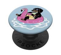 Divertido Flotador de Piscina Dachshund Flamingo Summer Party Vibes PopSockets PopGrip Adhesivo