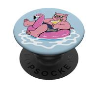 Divertido Flotador de Piscina de Cerdo Flamenco Fiesta de Verano PopSockets PopGrip Adhesivo