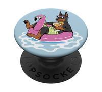 Divertido Flotador de Piscina Doberman Flamingo Summer Party Vibes PopSockets PopGrip Adhesivo