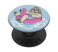 Divertido Flotador de Piscina Shih Tzu Flamingo Summer Party Vibes PopSockets PopGrip Adhesivo
