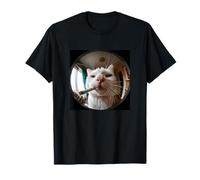 Divertido Fumador Gato Puerta Mirador De Ojo De Pez Lente Gatito Meme Camiseta