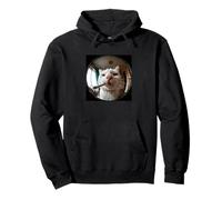 Divertido Fumador Gato Puerta Mirador De Ojo De Pez Lente Gatito Meme Sudadera con Capucha
