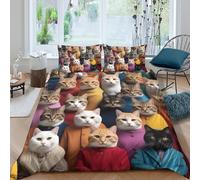 Divertido Funda Nórdica Patrón Gato 3D Impreso Microfibra Decoración Dormitorio Juego de Ropa de Cama Gato para Adultos Jóvenes Suave Transpirable Super King（260x220cm）