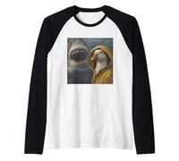 Divertido Ganso Tiburón Ataque Meme Vintage Camiseta Manga Raglan