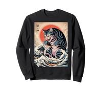 Divertido gato amante de los gatos Catzilla Cat Arte japonés Gato divertido para hombres Sudadera