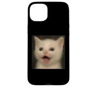 Divertido Gato Blanco Sorprendido Gato Borroso Foto Meme Carcasa para iPhone 15 Plus
