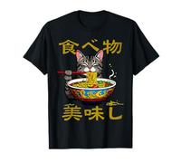 Divertido Gato Come Fideos Ramen Gato japonés Comida Camiseta