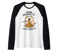 Divertido Gato Comiendo Espaguetis Gato Kawaii Anime Trending Meme Camiseta Manga Raglan