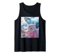 Divertido Gato con Gafas de Sol en Barco Tiburón Weirdcore Camiseta sin Mangas
