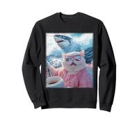 Divertido Gato con Gafas de Sol en Barco Tiburón Weirdcore Sudadera