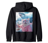 Divertido Gato con Gafas de Sol en Barco Tiburón Weirdcore Sudadera con Capucha