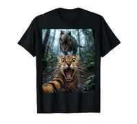 Divertido Gato de Bengala T-Rex Dinosaur Chase Selfie Camiseta