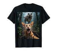 Divertido Gato de Pelo Corto Oriental T-Rex Dinosaur Chase Selfie Camiseta