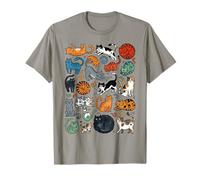 Divertido Gato Doodle Patrón Colorido Amante De Las Mascotas Camiseta