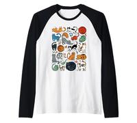 Divertido Gato Doodle Patrón Colorido Amante De Las Mascotas Camiseta Manga Raglan
