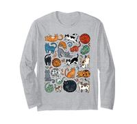 Divertido Gato Doodle Patrón Colorido Amante De Las Mascotas Manga Larga