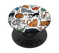 Divertido Gato Doodle Patrón Colorido Amante De Las Mascotas PopSockets PopGrip Adhesivo