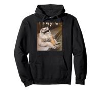 Divertido Gato Esponjoso Bebiendo Café Helado Meme Divertido Sudadera con Capucha