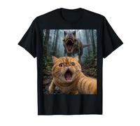Divertido Gato exótico de Pelo Corto T-Rex Dinosaur Chase Selfie Camiseta