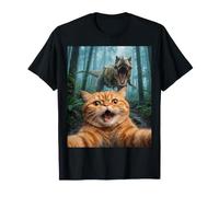 Divertido Gato exótico de Pelo Corto T-Rex Dinosaur Chase Selfie Camiseta