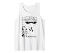 Divertido Gato Gatito Retro OVNI Nave Espacial Camiseta sin Mangas