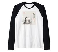 Divertido gato gordo japonés Zen Buddha Chonky Cat Pintura Camiseta Manga Raglan