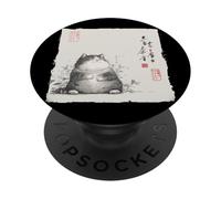 Divertido gato gordo japonés Zen Buddha Chonky Cat Pintura PopSockets PopGrip Adhesivo