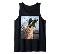 Divertido Gato Gorila Dinosaurio UFO Meme Humor Absurdo Escena Camiseta sin Mangas