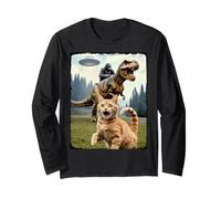 Divertido Gato Gorila Dinosaurio UFO Meme Humor Absurdo Escena Manga Larga